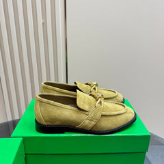 ASTAIRE LOAFER IN OLIVE GREEN SUEDE WITH GOLD HARDWARE