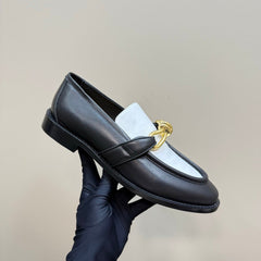 ASTAIRE LOAFER IN WHITE MIX BLACK CALFSKIN WITH GOLD HARDWARE