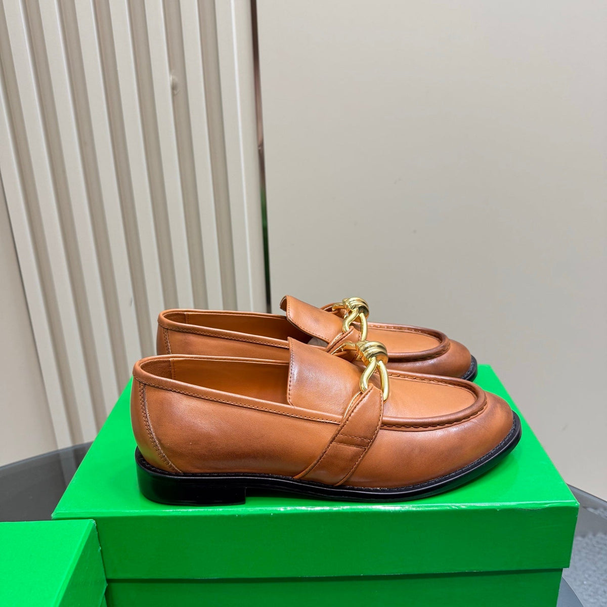 ASTAIRE LOAFER IN CINNAMON BROWN CALFSKIN WITH GOLD HARDWARE