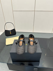 ALAIA MARY JANE FLAT 25S IN CHARCOAL GREY WOVEN MESH