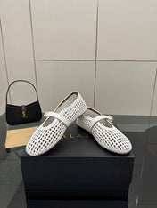 ALAIA MARY JANE FLAT 25S IN WHITE WOVEN MESH