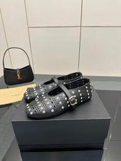 ALAIA BALLET SHOES 25S IN BLACK LAMBSKIN WITH CRYSTAL DETAILING