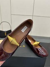 ALAIA BALLET SHOES 25S IN DARK RED PATENT LEATHER WITH GOLD HARDWARE