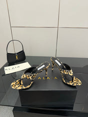 ALAIA HEELED THONG 25S IN LEOPARD PONY HAIR LEATHER