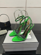 TOM FORD 26S HEELED SANDALS 100 MM IN GREEN CALFSKIN