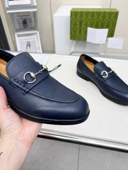 LOAFERS WITH SILVER HARDWARE IN NAVY BLUE GRAINED CALFSKIN