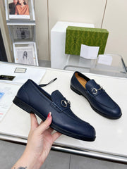 LOAFERS WITH SILVER HARDWARE IN NAVY BLUE GRAINED CALFSKIN