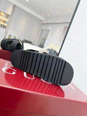 VELCRO STRAP SANDALS IN BLACK MONOGRAM CANVAS GOLD HARDWARE