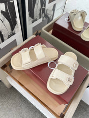 DOUBLE G CRYSTAL FLAT SANDALS IN IVORY SOFT LAMBSKIN