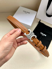 CELINE 25S BELT TRIOMPHE TAURILLON 25MM IN CARAMEL CALFSKIN 557499