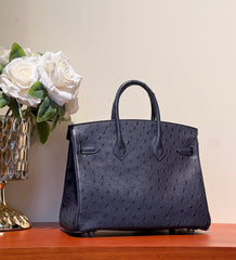 KELLY SELLIER 25 BAG IN SPACE BLUE OSTRICH LEATHER WITH SILVER HARDWARE