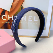 THICK HAIRBAND IN CLASSIC BLUE DENIM EMBROIDERED LOGO 217589