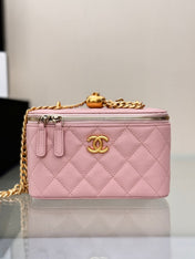 CHANEL 25S MINI VANITY BAG 16 CM IN LIGHT PINK LAMBSKIN WITH GOLD HARDWARE