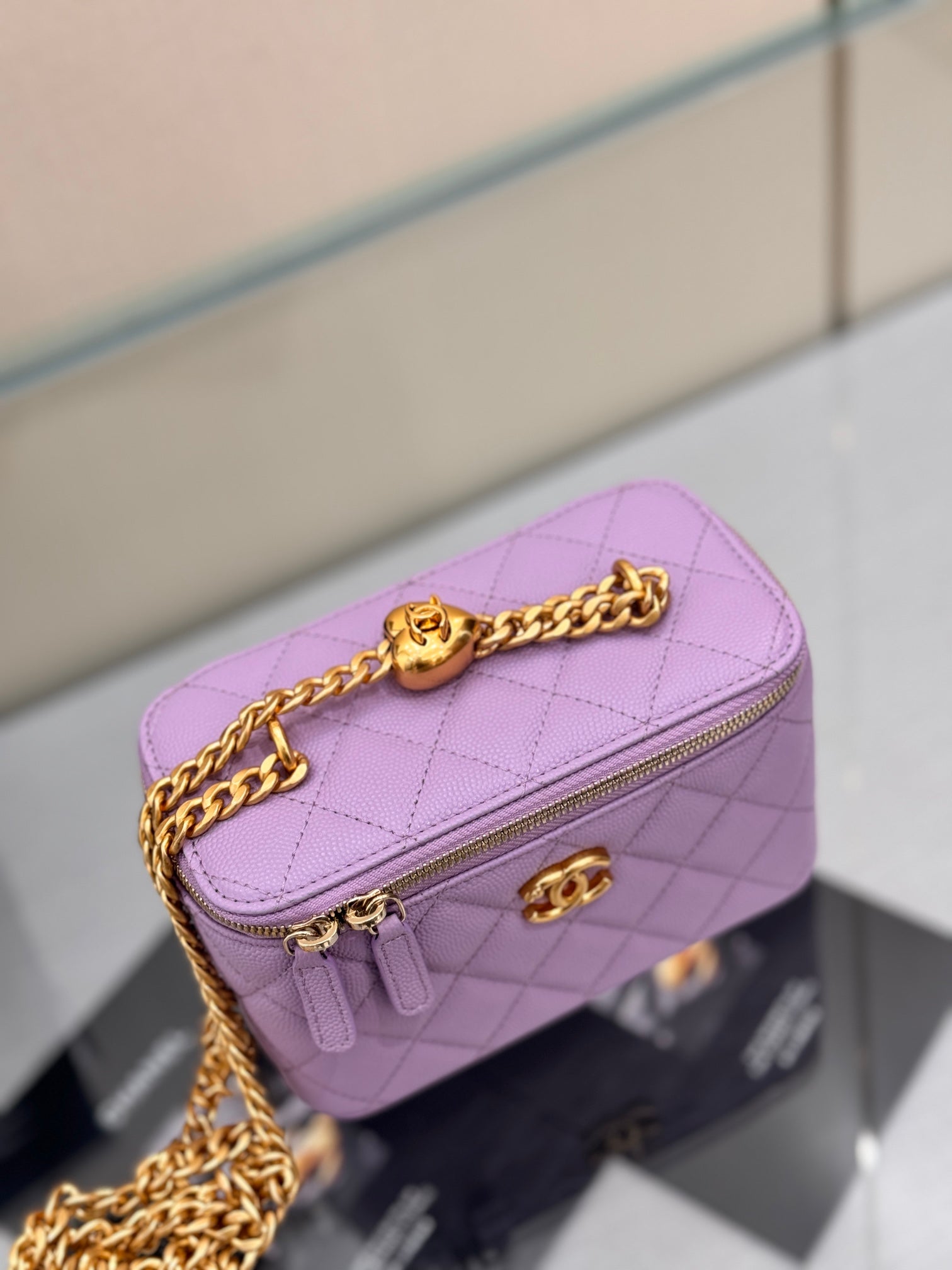 CHANEL 25S MINI VANITY BAG 16 CM IN PURPLE LAMBSKIN WITH GOLD HARDWARE