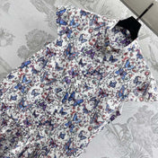 CD Short Dress White Cotton Muslin with Multicolor Motif