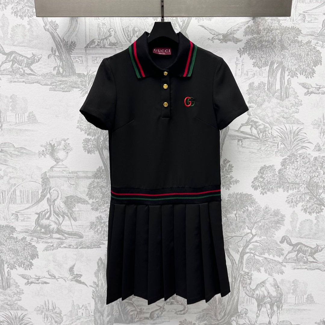 GUCCI 25S SHORT-SLEEVE DRESS IN TWILL SILK 264667