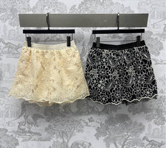 DIOR LACE-EMBOSSED SHORTS IN LIGHT BEIGE AND BLACK