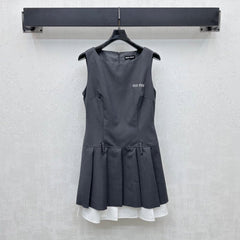 MIU 25S PLEATED VEST DRESS IN ACETATE 264605