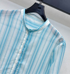 DIOR 25S STAND COLLAR STRIPED SHIRT 264615