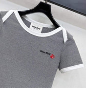 MIUMIU SHORT-SLEEVE STRIPED T-SHIRT 267829