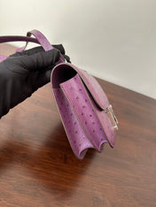 CONSTANCE 18 PURPLE OSTRICH SILVER HARDWARE