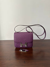 CONSTANCE 18 PURPLE OSTRICH SILVER HARDWARE