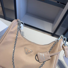 HOBO RE-EDITION BAG 26 IN TAN BROWN RE-NYLON SILVER HARDWARE