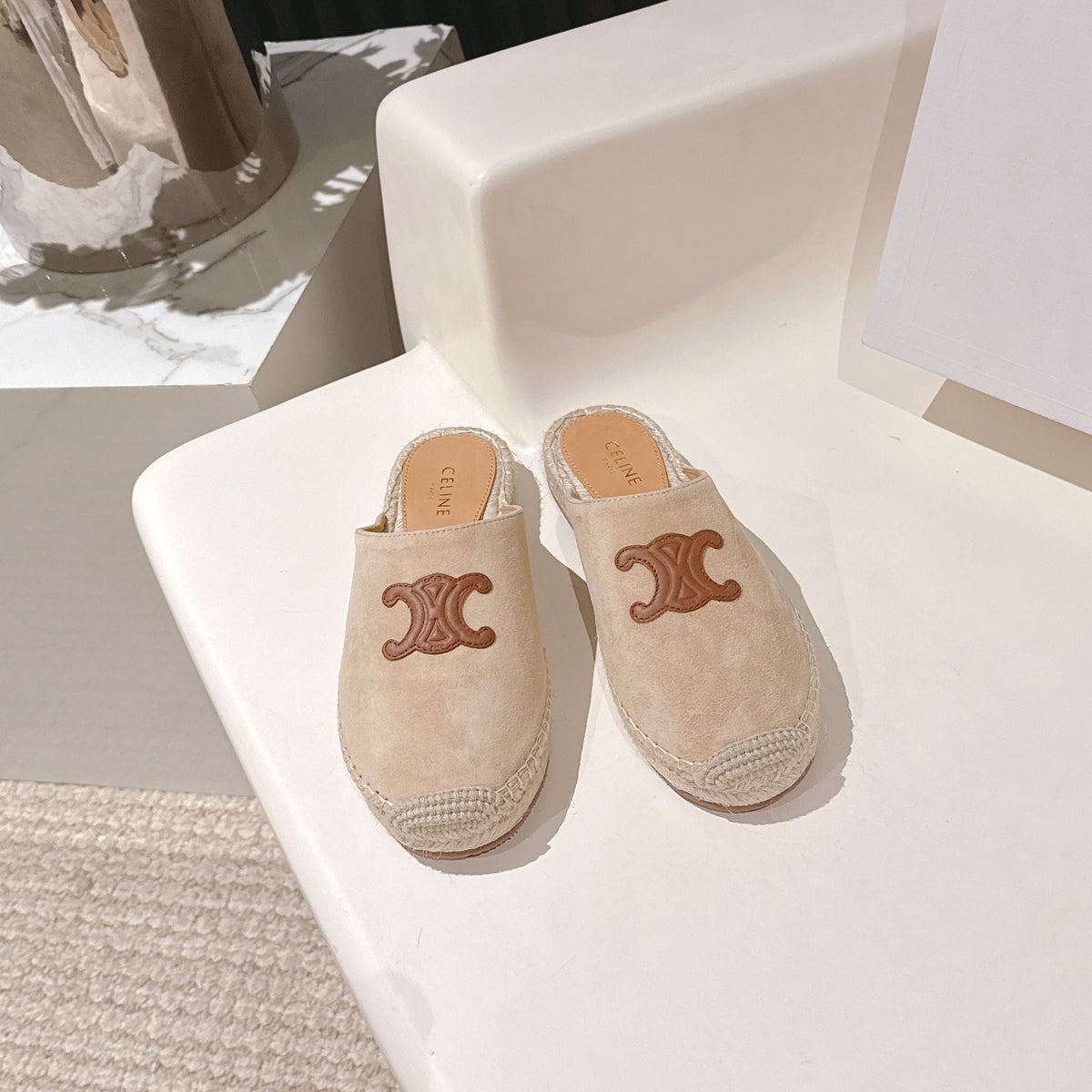 CELINE 25S LES ESPADRILLES MULE IN BEIGE SUEDE