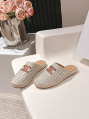 CELINE 25S LES ESPADRILLES MULE IN LIGHT GRAY CANVAS