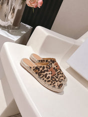 CELINE 25S LES ESPADRILLES MULE IN LEOPARD PRINTED HAIRY CALFSKIN