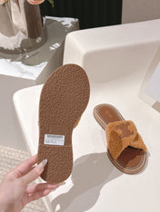 CELINE 25S LYMPIA TWISTED SANDAL IN BURNT ORANGE SPONGE FABRIC