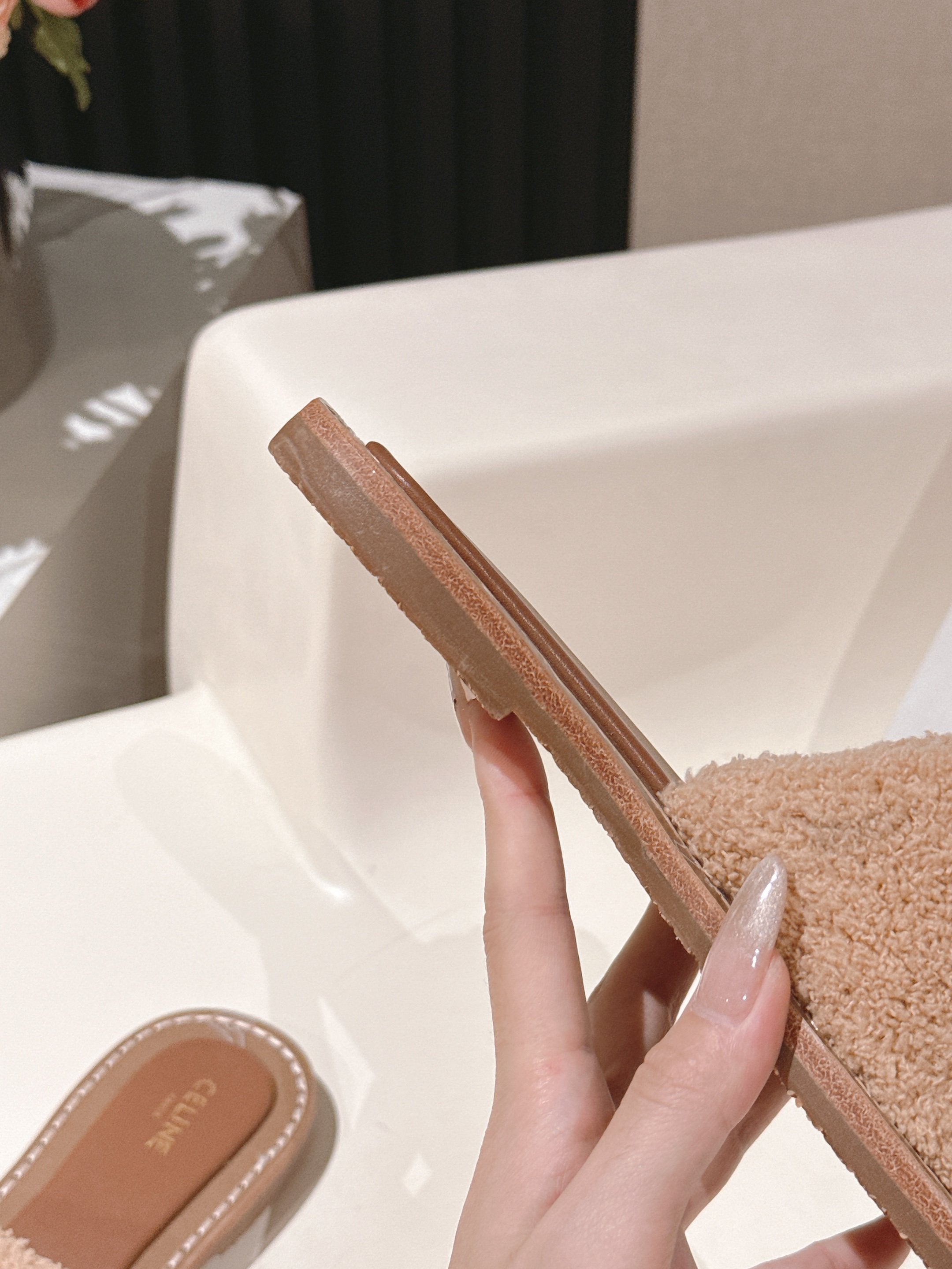 CELINE 25S LYMPIA TWISTED SANDAL IN BEIGE SPONGE FABRIC