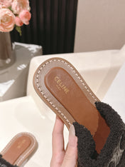 CELINE 25S LYMPIA TWISTED SANDAL IN BLACK SPONGE FABRIC