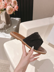 CELINE 25S LYMPIA TWISTED SANDAL IN BLACK SPONGE FABRIC