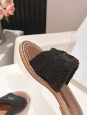 CELINE 25S LYMPIA TWISTED SANDAL IN BLACK SPONGE FABRIC