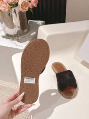 CELINE 25S LYMPIA TWISTED SANDAL IN BLACK SPONGE FABRIC