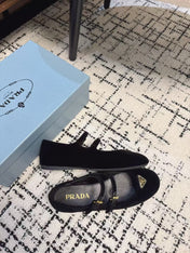 MARY JANE FLAT WITH TRIANGLE LOGO IN BLACK VELVET