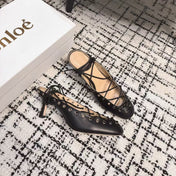 CHLOÉ 26S LACE-UP HEELS 60 MM IN BLACK CALFSKIN