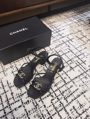 MID HEEL SANDALS IN BLACK LAMBSKIN
