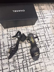 MID HEEL SANDALS IN BLACK LAMBSKIN