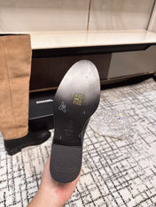 CC HIGH BOOTS IN TAN BROWN SUEDE MIX BLACK CALFSKIN