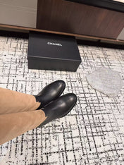 CC HIGH BOOTS IN TAN BROWN SUEDE MIX BLACK CALFSKIN