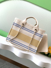 SHOPPING BAG 34 IN WHITE BLUE AND YELLOW CANVAS