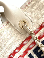 SHOPPING BAG 34 IN WHITE RED AND NAVY BLUE CANVAS