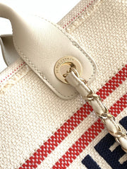 SHOPPING BAG 34 IN WHITE RED AND NAVY BLUE CANVAS