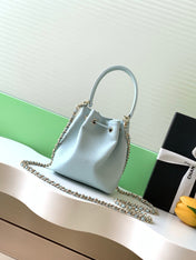 CHANEL 25S MINI BUCKET BAG 12 IN LIGHT BLUE CALFSKIN GOLD HARDWARE