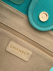 CHANEL 25S TOTE BAG 33 IN TURQUOISE BLUE CANVAS