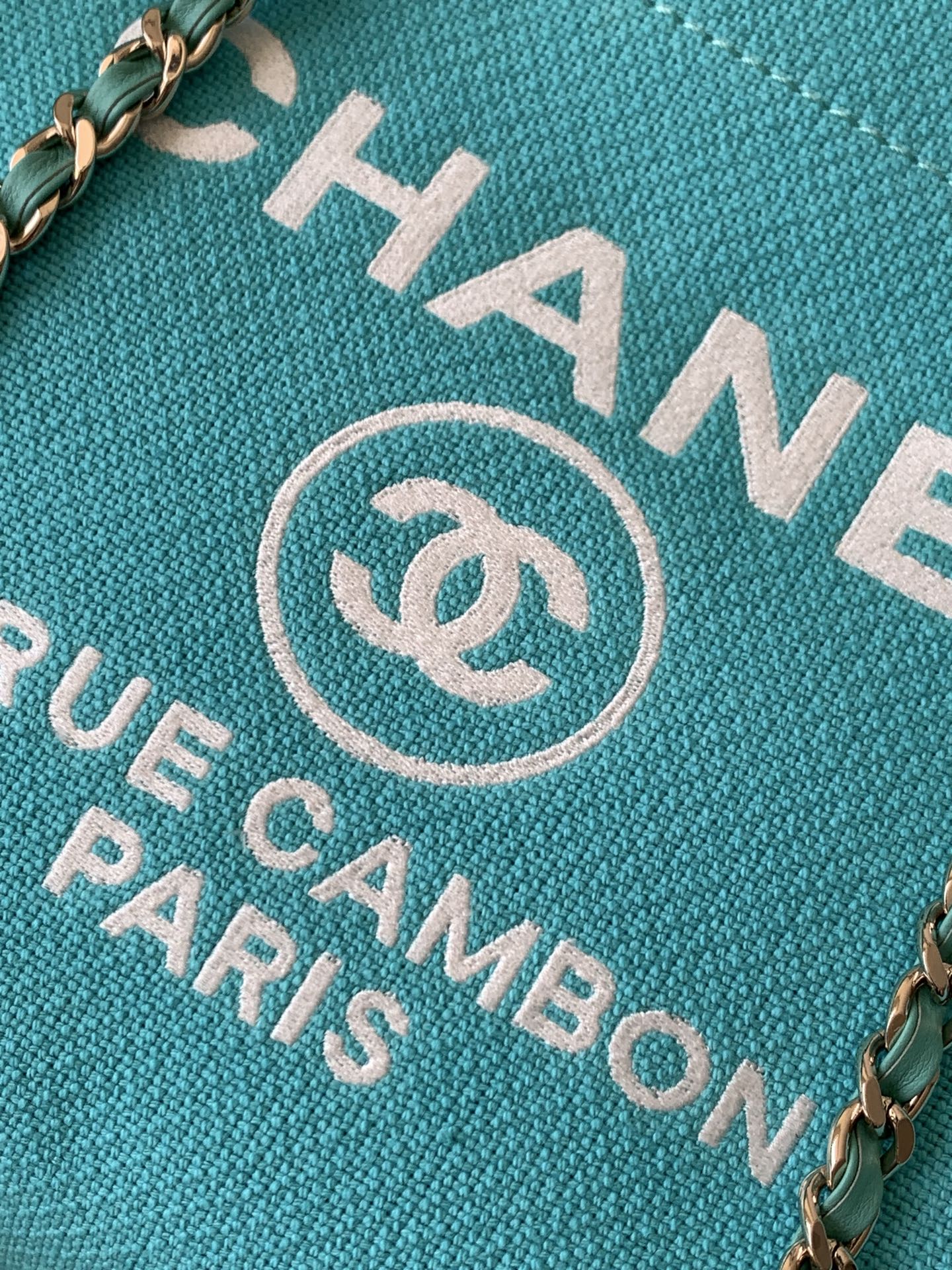 CHANEL 25S TOTE BAG 33 IN TURQUOISE BLUE CANVAS