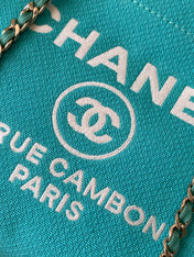 CHANEL 25S TOTE BAG 33 IN TURQUOISE BLUE CANVAS