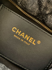 CHANEL 25S MAXI BOW BAG 26 IN DARK GREY DENIM WITH GOLD HARDWARE
